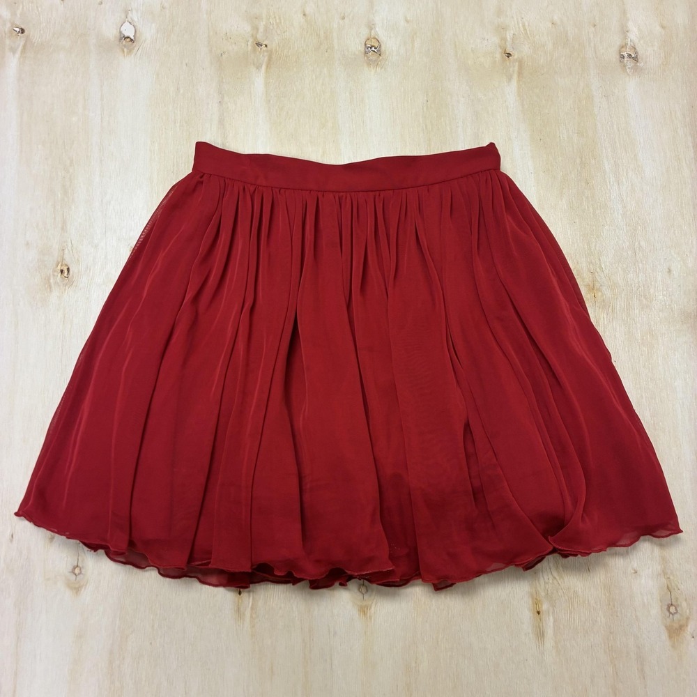 Y2K Skater Short Pleated Skirt B Darlin Womens 0 Red Solid Chiffon Lined Party